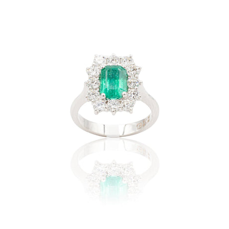 Anello in Oro Bianco con Smeraldo e Diamanti-Anelli-GRANARELLI- [SKU] -Gioielleria Granarelli