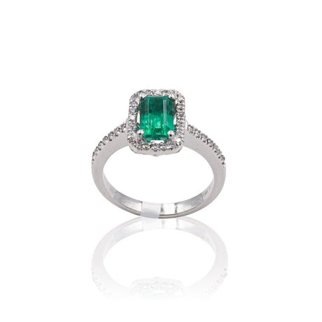 Anello in Oro Bianco con Smeraldo e Diamanti-Anelli-GRANARELLI- [SKU] -Gioielleria Granarelli
