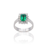 Anello in Oro Bianco con Smeraldo e Diamanti-Anelli-GRANARELLI- [SKU] -Gioielleria Granarelli
