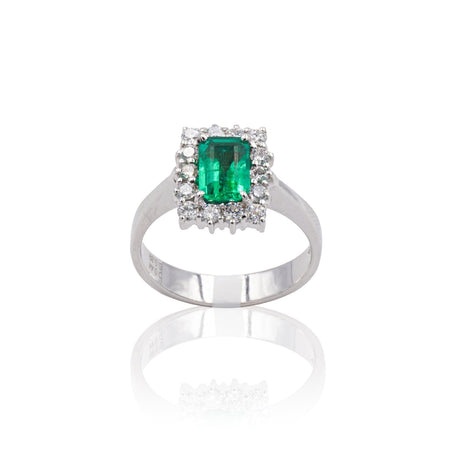 Anello in Oro Bianco con Smeraldo e Diamanti-Anelli-GRANARELLI- [SKU] -Gioielleria Granarelli