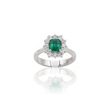 Anello in Oro Bianco con Smeraldo e Diamanti-Anelli-GRANARELLI- [SKU] -Gioielleria Granarelli