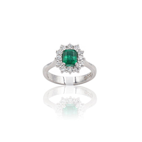 Anello in Oro Bianco con Smeraldo e Diamanti-Anelli-GRANARELLI- [SKU] -Gioielleria Granarelli