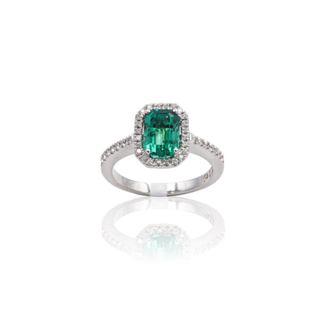 Anello in Oro Bianco con Smeraldo e Diamanti-Anelli-GRANARELLI- [SKU] -Gioielleria Granarelli