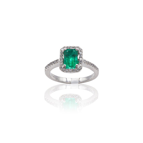 Anello in Oro Bianco con Smeraldo e Diamanti-Anelli-GRANARELLI- [SKU] -Gioielleria Granarelli