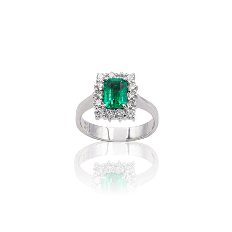 Anello in Oro Bianco con Smeraldo e Diamanti-Anelli-GRANARELLI- [SKU] -Gioielleria Granarelli