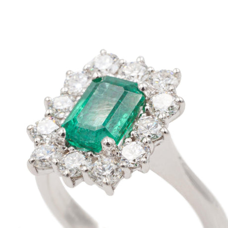 Anello in Oro Bianco con Smeraldo e Diamanti-Anelli-GRANARELLI- [SKU] -Gioielleria Granarelli