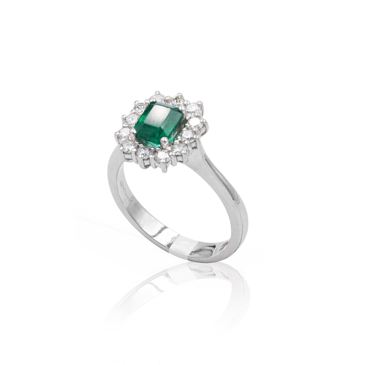 Anello in Oro Bianco con Smeraldo e Diamanti-Anelli-GRANARELLI- [SKU] -Gioielleria Granarelli