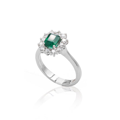 Anello in Oro Bianco con Smeraldo e Diamanti-Anelli-GRANARELLI- [SKU] -Gioielleria Granarelli