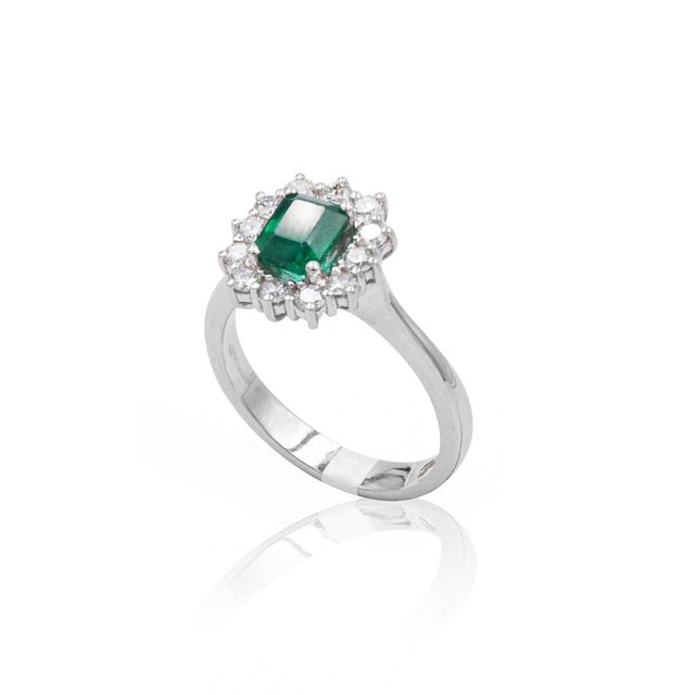 Anello in Oro Bianco con Smeraldo e Diamanti-Anelli-GRANARELLI- [SKU] -Gioielleria Granarelli