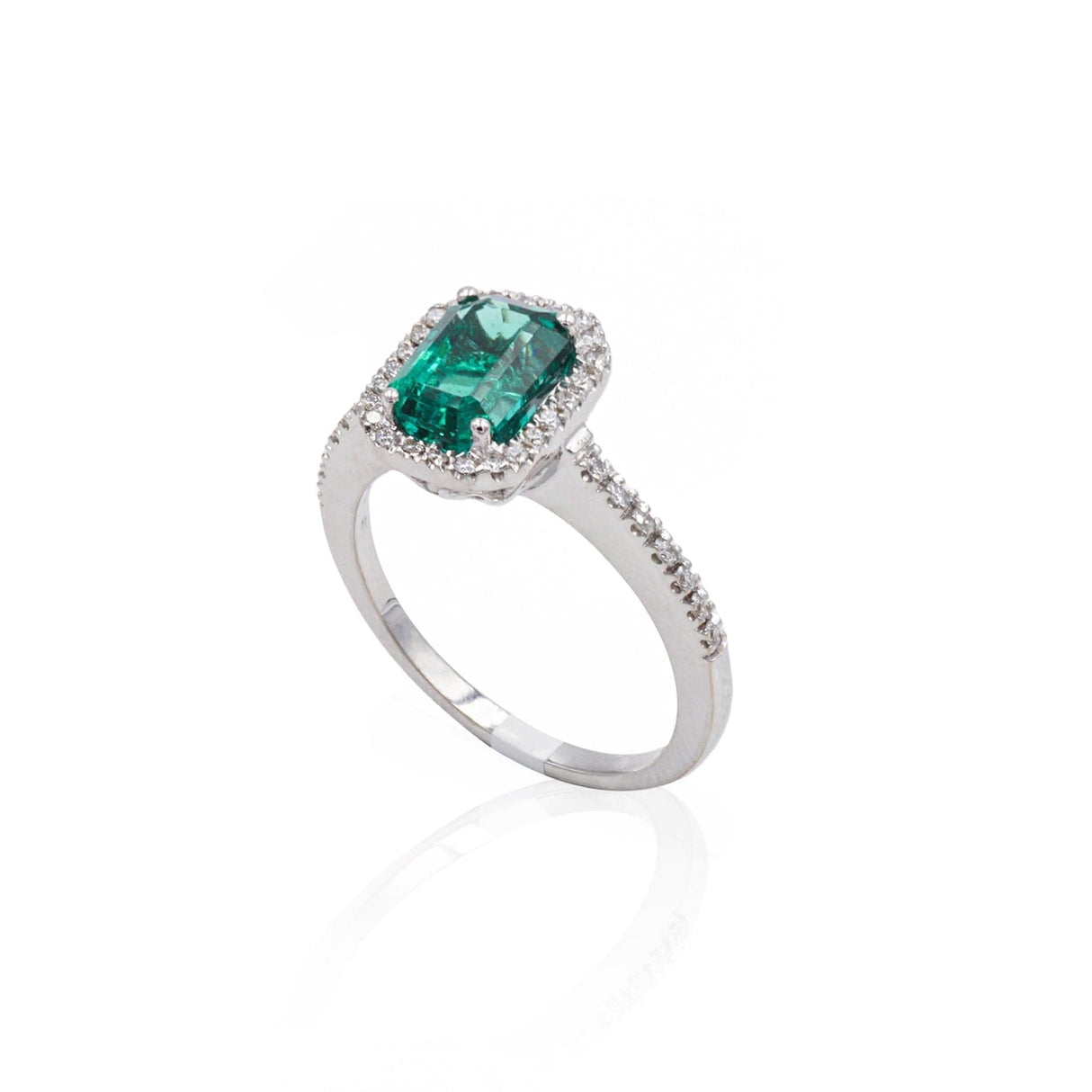 Anello in Oro Bianco con Smeraldo e Diamanti-Anelli-GRANARELLI- [SKU] -Gioielleria Granarelli