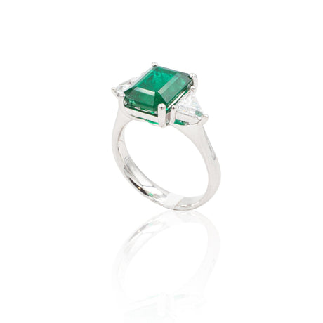 Anello in Oro Bianco con Smeraldo e Diamanti-Anelli-GRANARELLI- [SKU] -Gioielleria Granarelli
