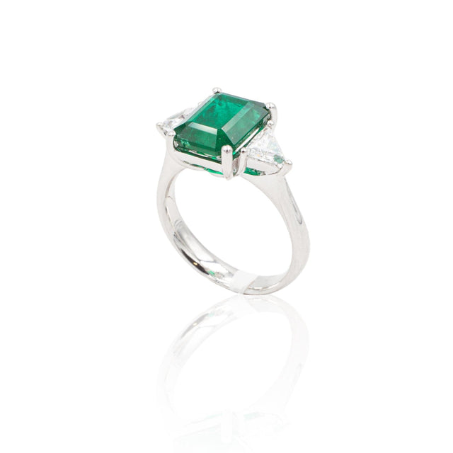 Anello in Oro Bianco con Smeraldo e Diamanti-Anelli-GRANARELLI- [SKU] -Gioielleria Granarelli