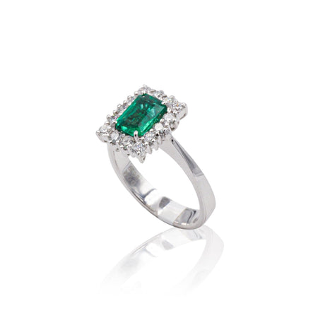 Anello in Oro Bianco con Smeraldo e Diamanti-Anelli-GRANARELLI- [SKU] -Gioielleria Granarelli