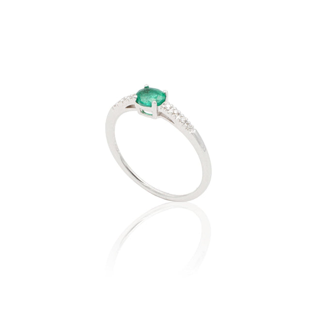 Anello in Oro Bianco con Smeraldo e Diamanti-Anelli-GRANARELLI- [SKU] -Gioielleria Granarelli