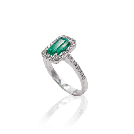 Anello in Oro Bianco con Smeraldo e Diamanti-Anelli-GRANARELLI- [SKU] -Gioielleria Granarelli