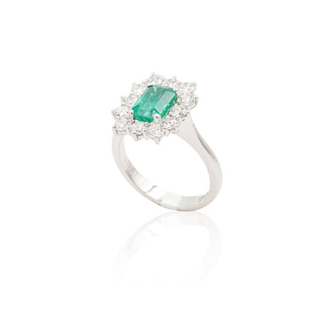 Anello in Oro Bianco con Smeraldo e Diamanti-Anelli-GRANARELLI- [SKU] -Gioielleria Granarelli