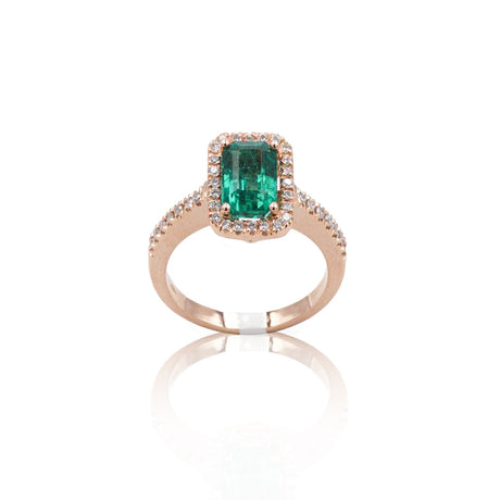 Anello in Oro Rosa con Smeraldo e Diamanti-Anelli-GRANARELLI- [SKU] -Gioielleria Granarelli
