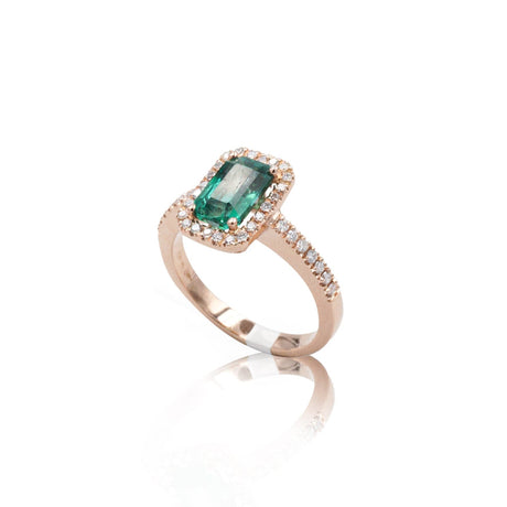 Anello in Oro Rosa con Smeraldo e Diamanti-Anelli-GRANARELLI- [SKU] -Gioielleria Granarelli