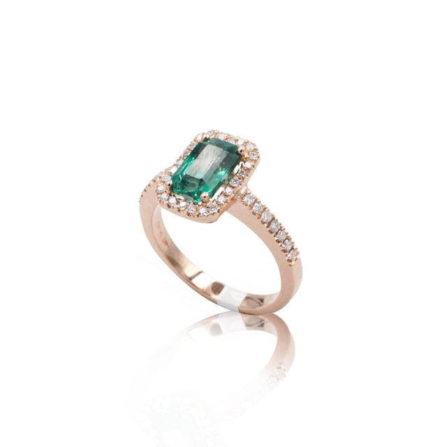 Anello in Oro Rosa con Smeraldo e Diamanti-Anelli-GRANARELLI- [SKU] -Gioielleria Granarelli