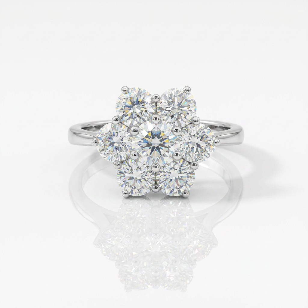Anello Fiore in Oro Bianco 18kt con Diamanti Naturali 1,72ct