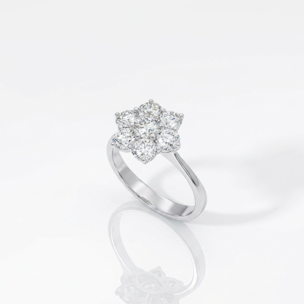 Anello Fiore in Oro Bianco 18kt con Diamanti Naturali 1,72ct