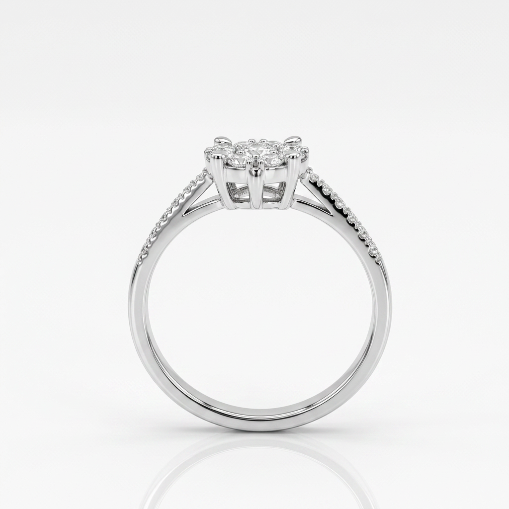 Anello illusione in oro bianco e Diamanti| Pietra Centrale 0,20ct