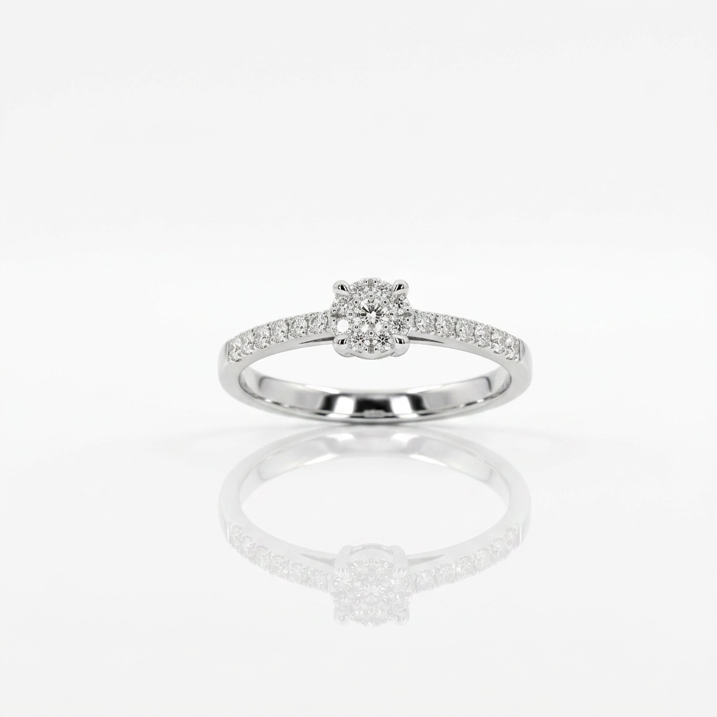 Anello illusione in oro bianco e Diamanti | Pietra Centrale 0,05ct