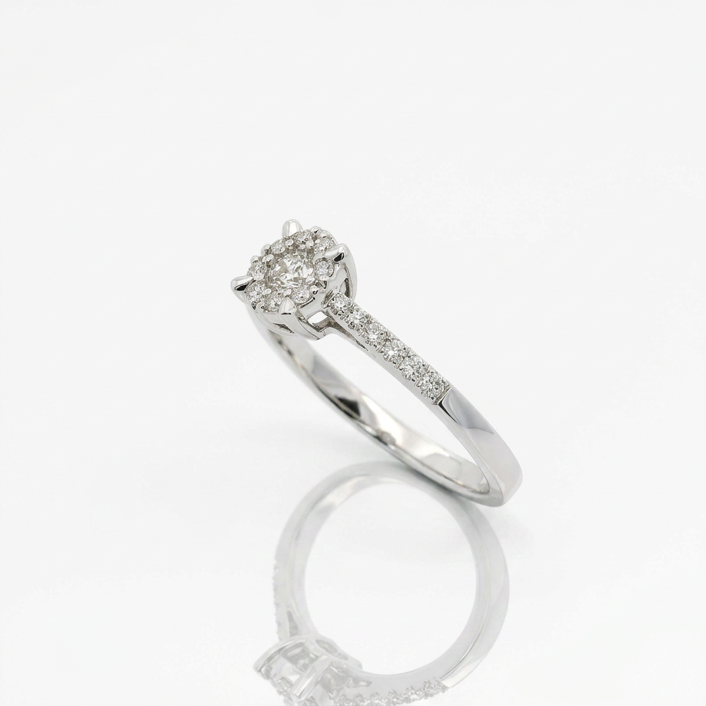 Anello illusione in oro bianco e Diamanti | Pietra Centrale 0,10ct
