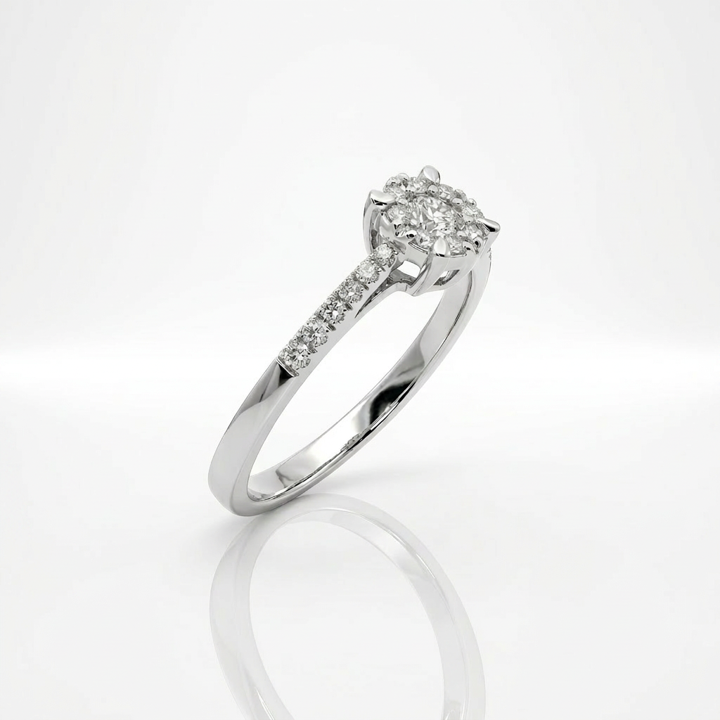 Anello illusione in oro bianco e Diamanti | Pietra Centrale 0,10ct