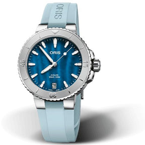 Aquis Date Blu Egeo Gomma-Orologi-ORIS-Gioielleria Granarelli