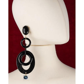 Orecchini Cerchi Pendenti Corno e Perla-Orecchini-AMLÈ-Gioielleria Granarelli