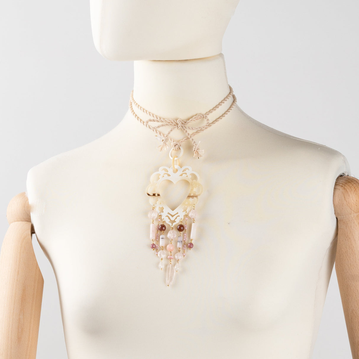 Collana Corda con Pendente Cuore Corno e Pietrine-Girocolli-AMLÈ-Gioielleria Granarelli
