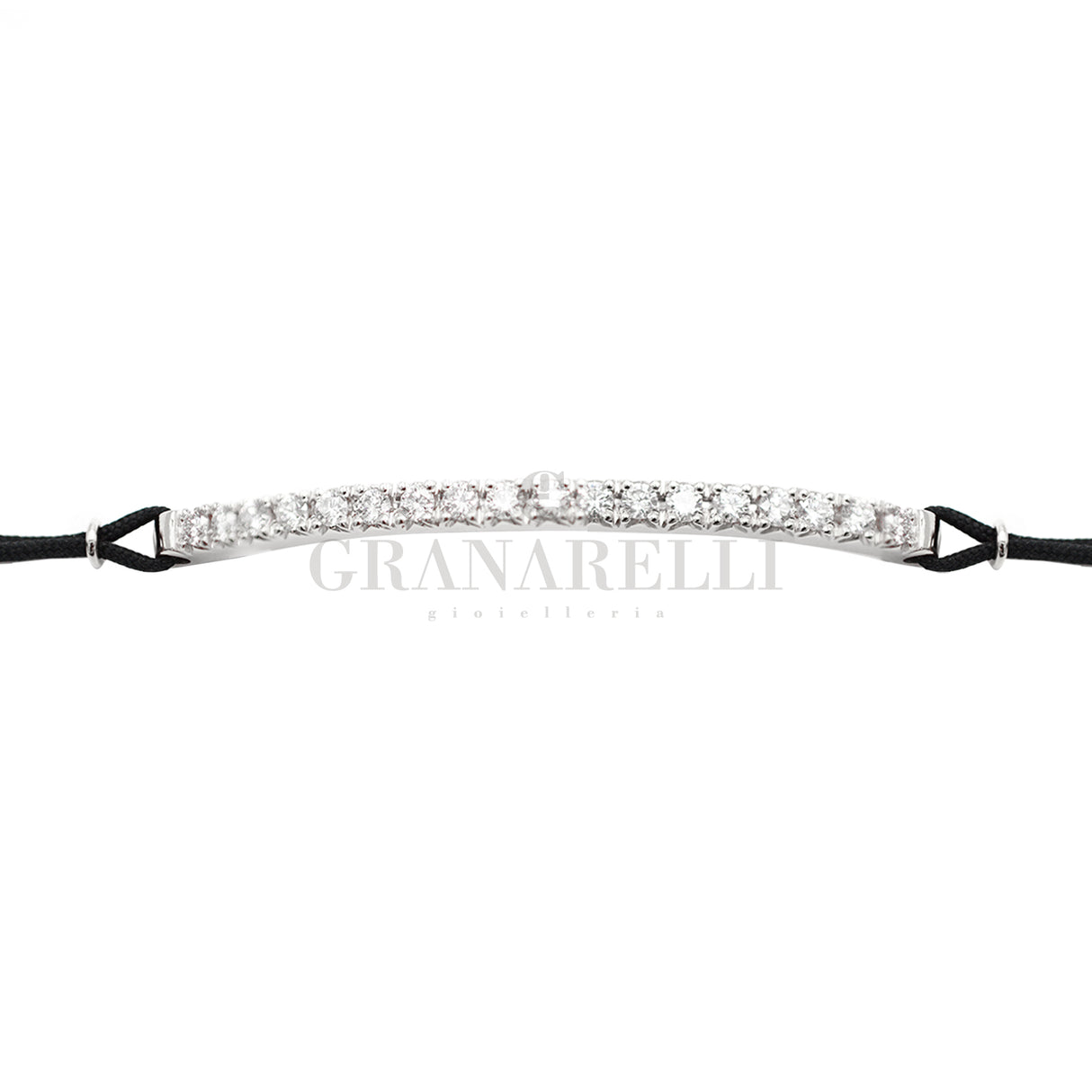 Bracciale Barretta Diamanti Bianchi Misura grande in Oro Bianco e cordino, CURVO