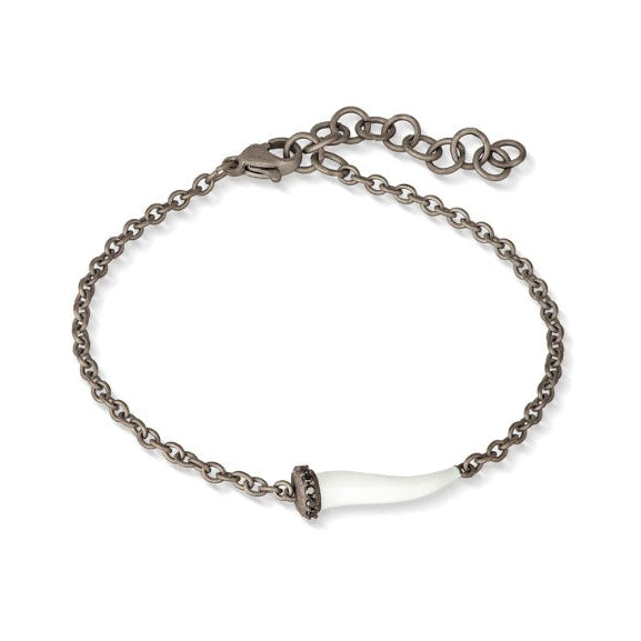 BRACCIALE CHARMS CON CORNETTO SMALTATO BIANCO IN TITANIO, 5 BLACK E CATENA
