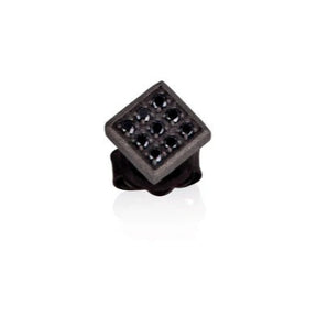 Mono Orecchino Quadretto Grande Titanio e Diamanti Neri-Orecchini-MANO-Gioielleria Granarelli