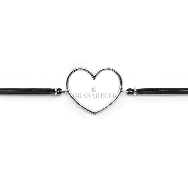 Bracciale Cuore silhouette in Oro Bianco su cordino-Bracciali-GRANARELLI-Gioielleria Granarelli