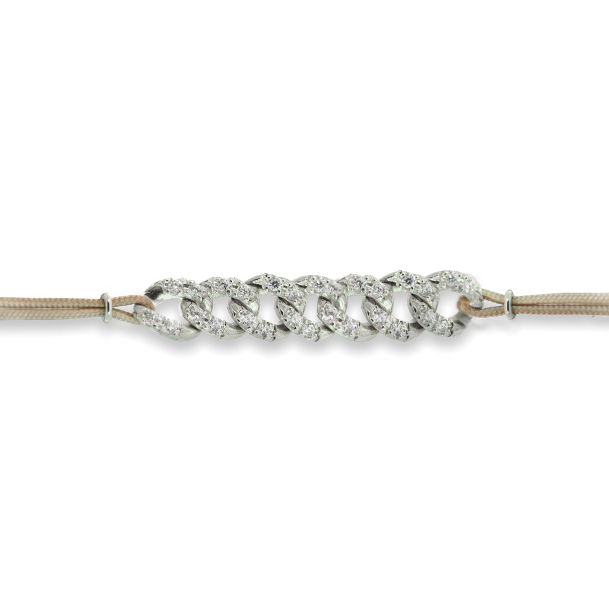Bracciale Groumette In Oro bianco su cordino beige-Bracciali-GRANARELLI-Gioielleria Granarelli
