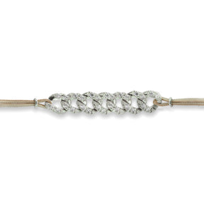 Bracciale Groumette In Oro bianco su cordino beige-Bracciali-GRANARELLI-Gioielleria Granarelli