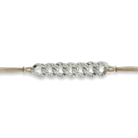 Bracciale Groumette In Oro bianco su cordino beige-Bracciali-GRANARELLI-Gioielleria Granarelli