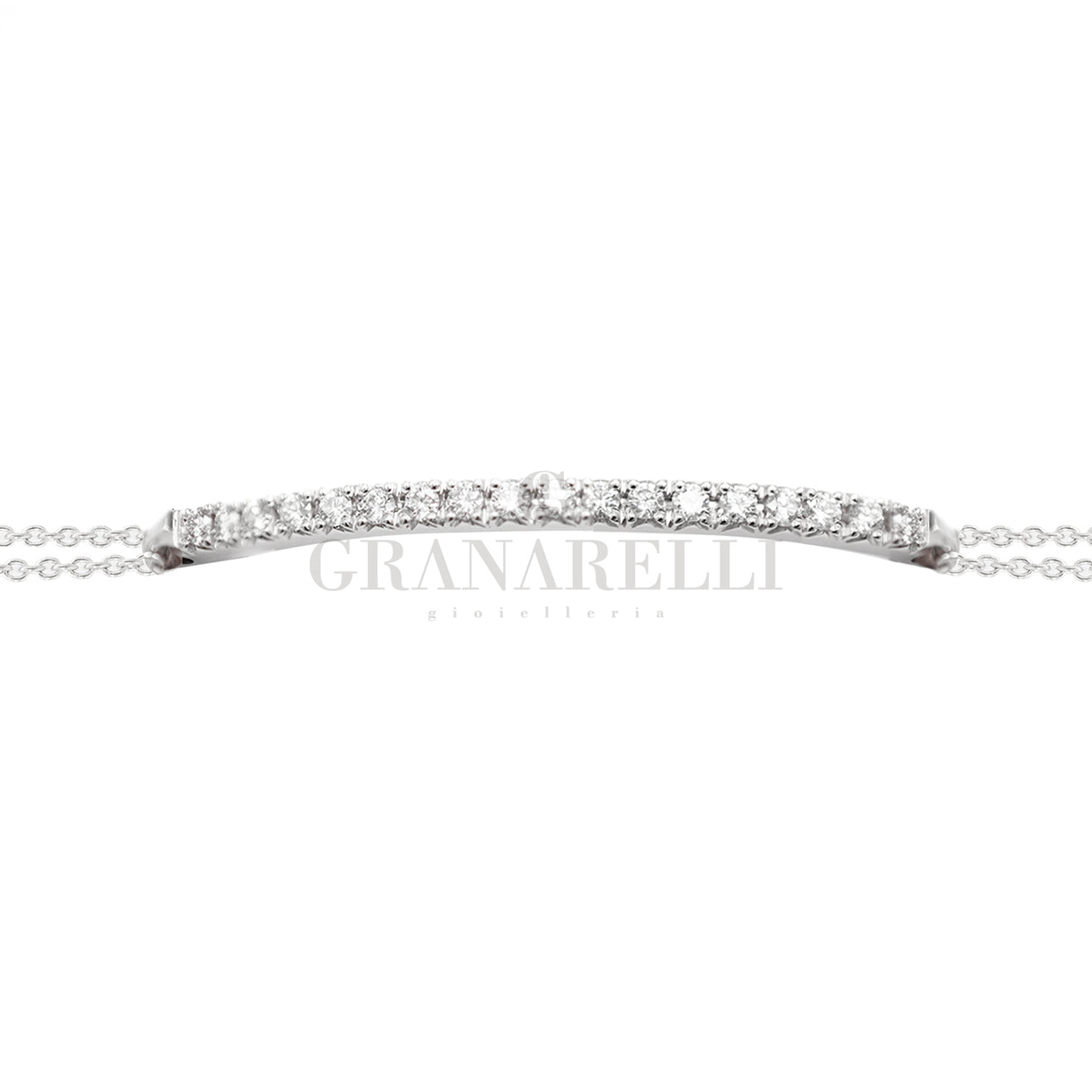 Bracciale Barretta Diamanti Bianchi Misura grande in Oro Bianco e catena, DIRITTA