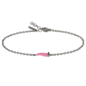 BRACCIALE CON CORNETTO MINI SMALTATO ROSA E DIAMANTI BLACK-Bracciali-MANO-Gioielleria Granarelli