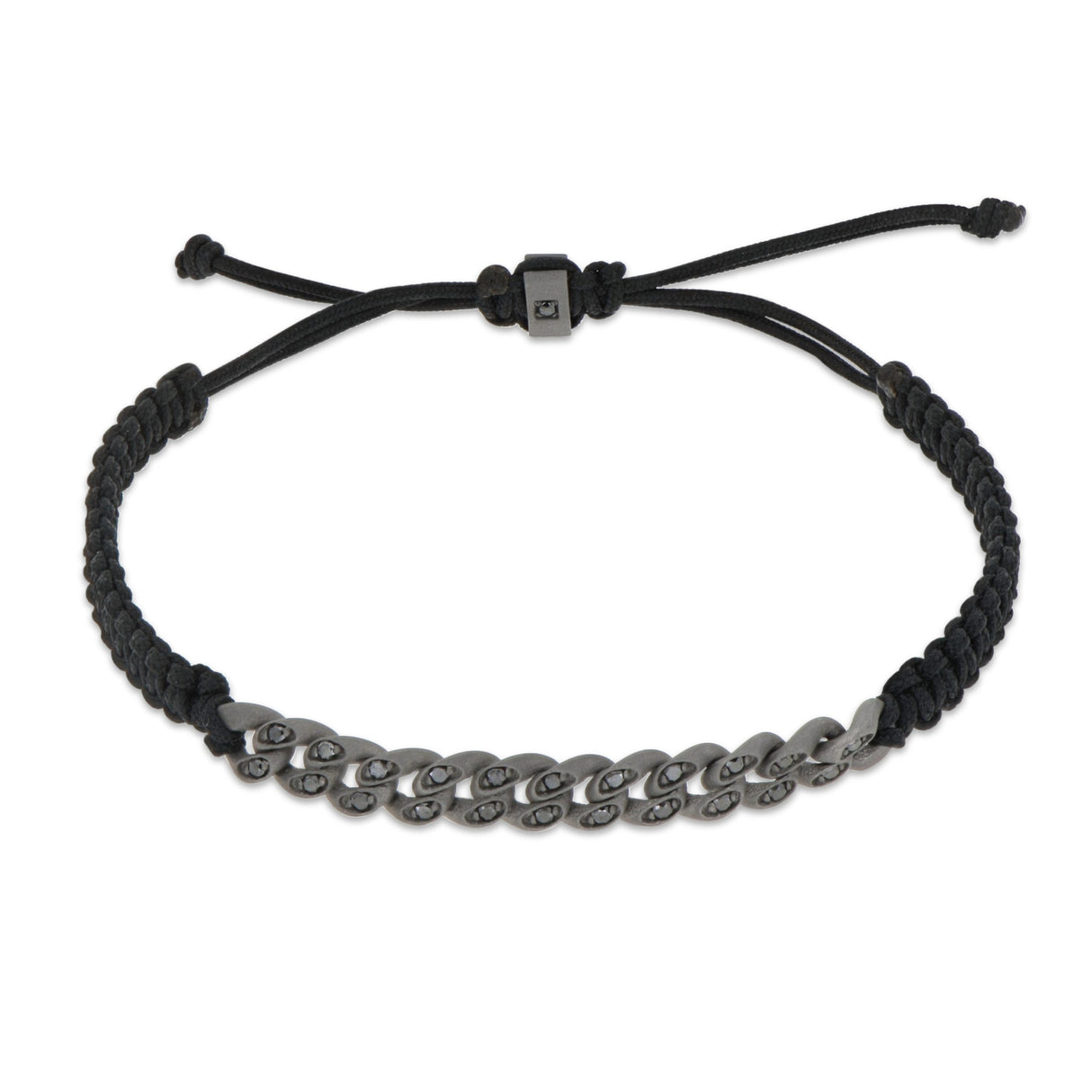 Bracciale Grumette Titanio Diamanti Neri Cordino Nero