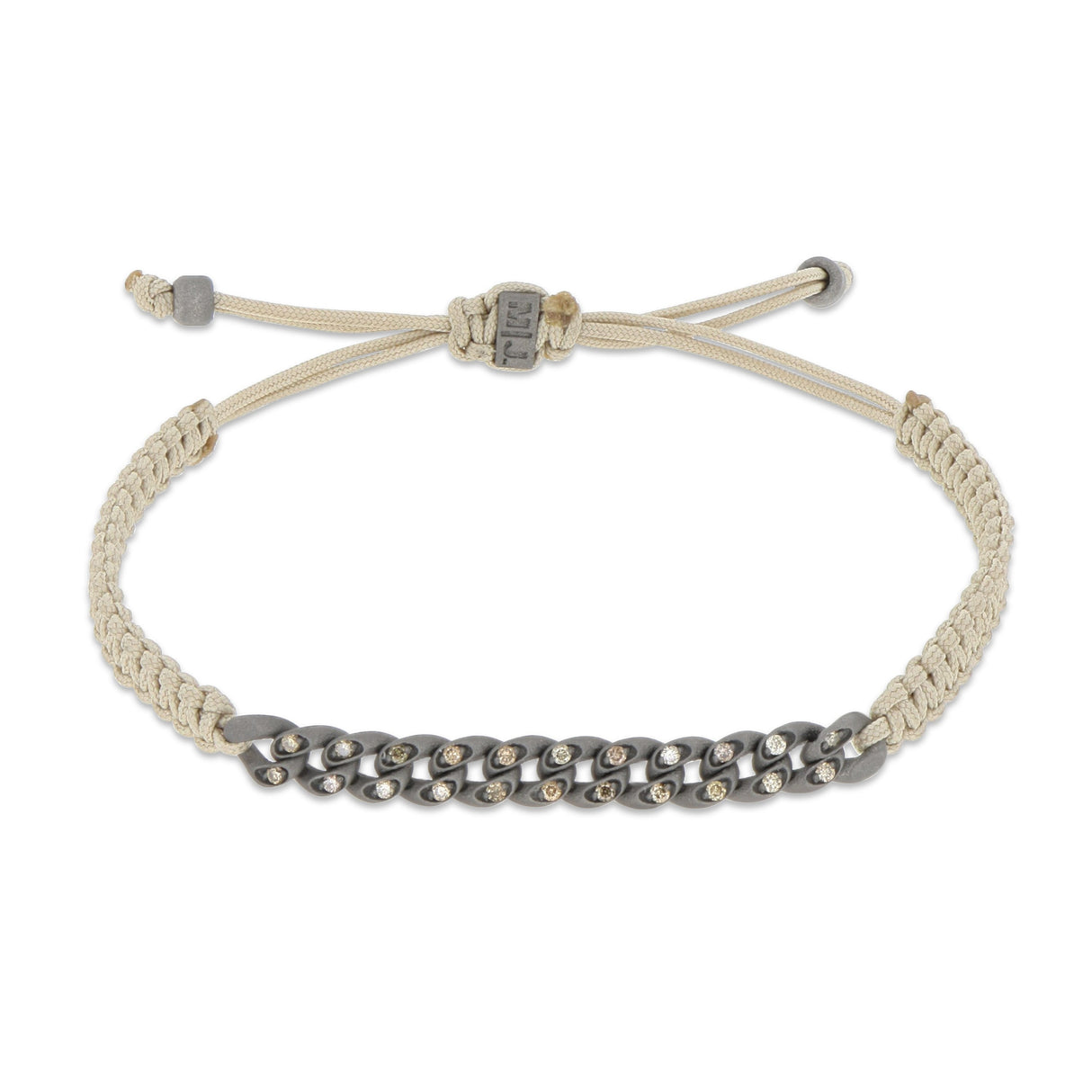 BRACCIALE GROUMETTE NAUTICA MINI IN TITANIO CON DIAMANTI BROWN E LACCIO MARRONE INTRECCIATO