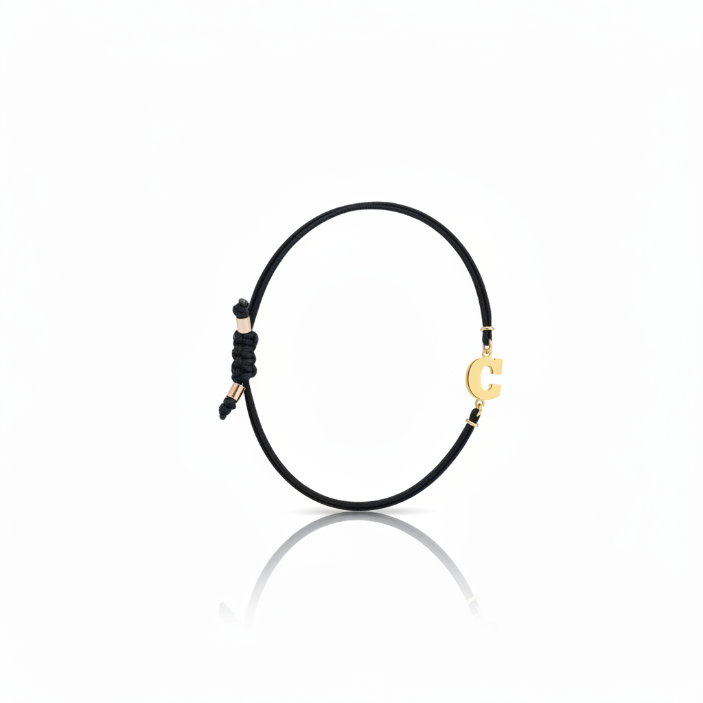 Initial bracelet on black cord