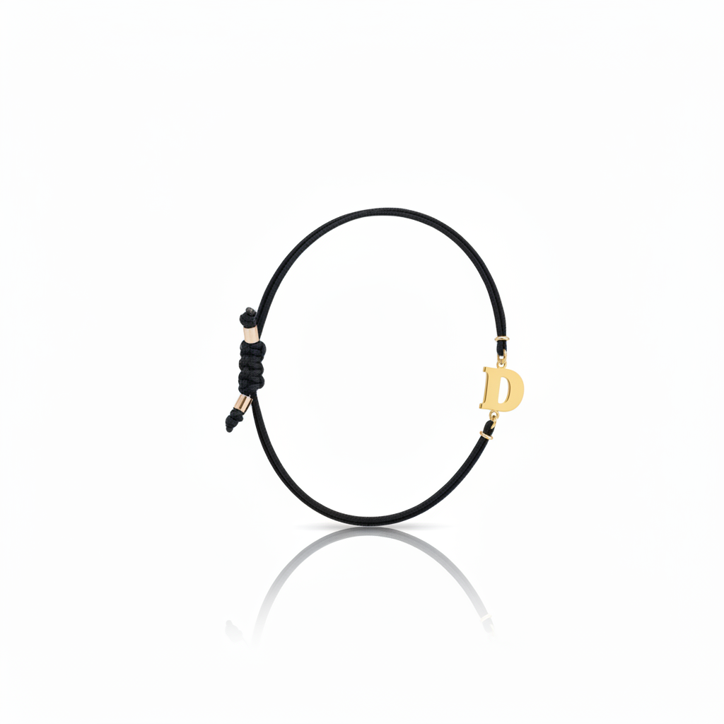 Initial bracelet on black cord