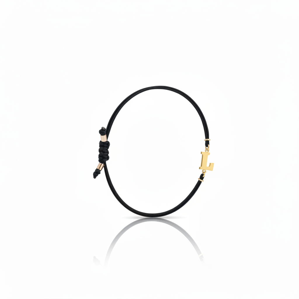 Initial bracelet on black cord