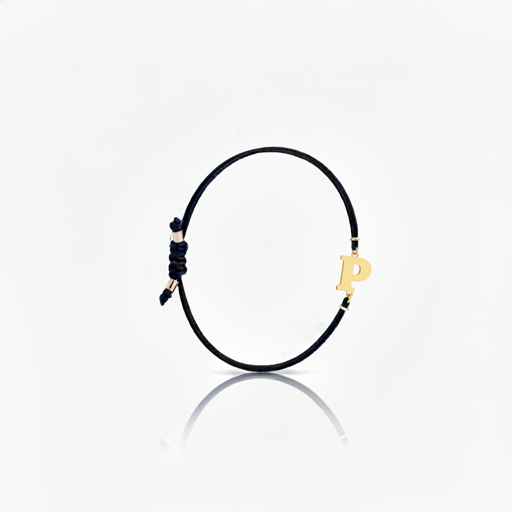 Initial bracelet on black cord