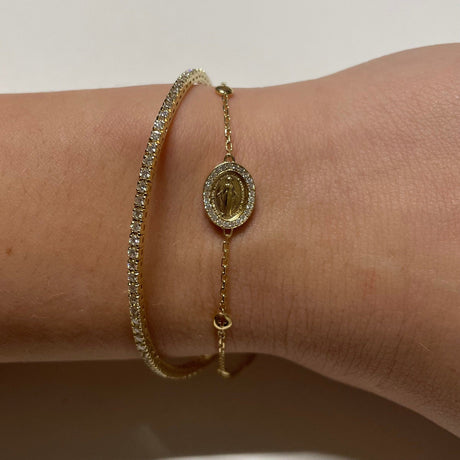 Bracciale Medaglietta Madonnina con Diamanti in Oro Giallo-Bracciali-GioGio-Gioielleria Granarelli