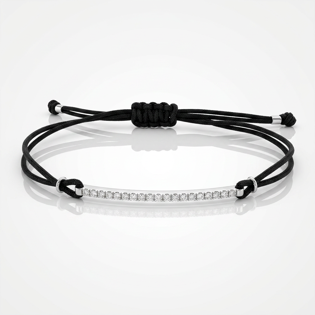 Bracciale Barretta Cordino Nautico Misura PICCOLA - Oro Bianco 18kt e Diamanti Bianchi