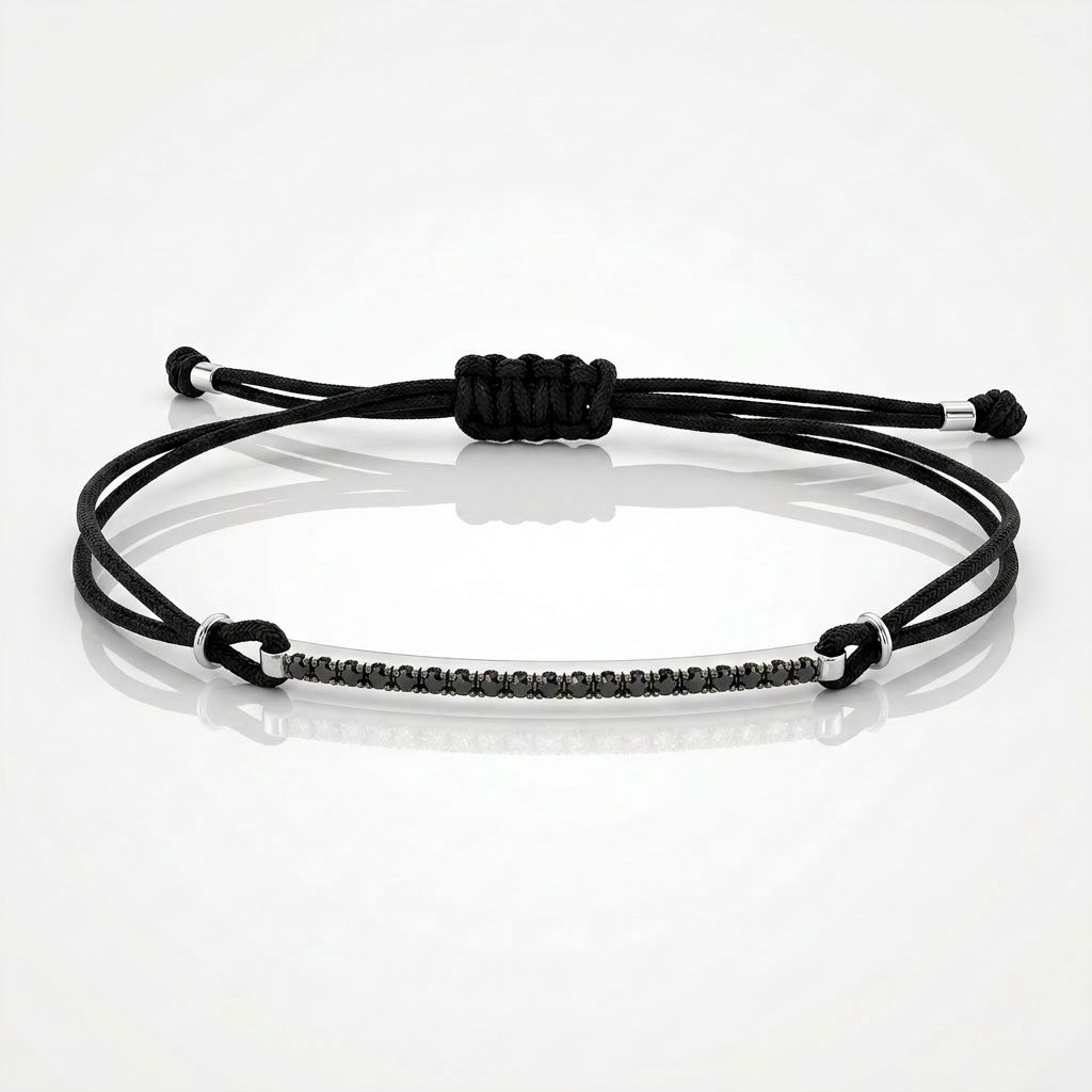 Bracciale Barretta Cordino Nautico Misura PICCOLA - Oro Bianco 18kt e Diamanti Neri